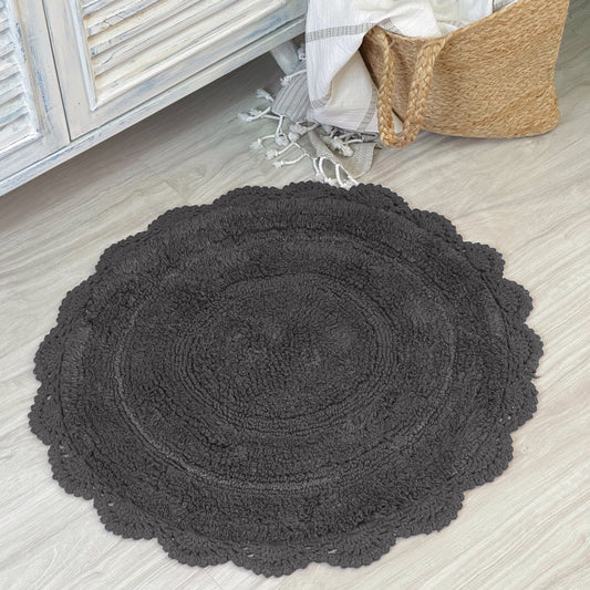 Crochet Round Bath Mat-Griffin Gray,24''