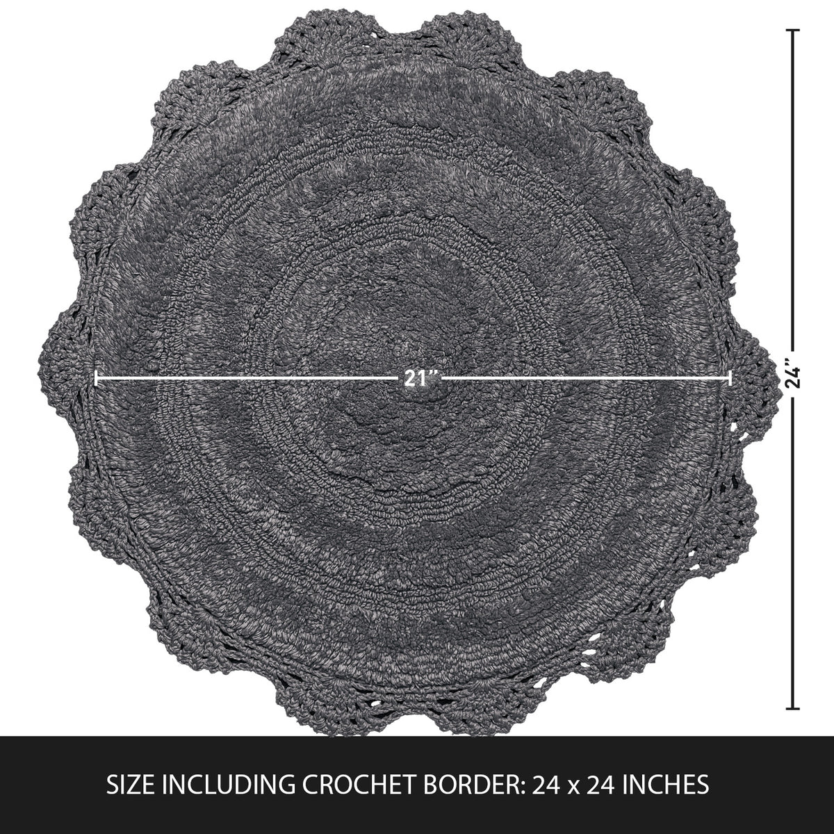 Crochet Round Bath Mat-Griffin Gray,24''