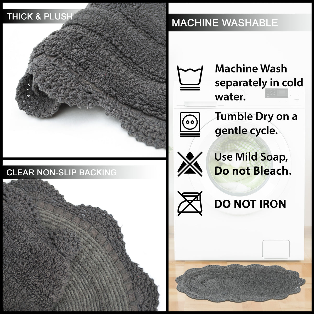 Crochet Round Bath Mat-Griffin Gray,24''