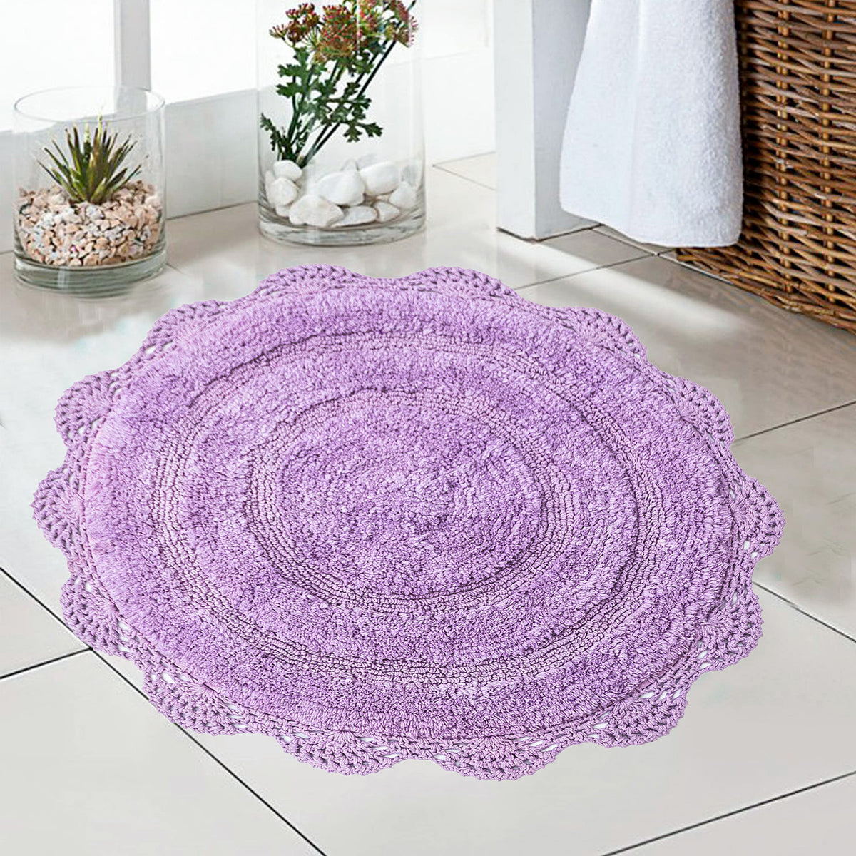 Crochet Round Bath Mat-Lavender,24''