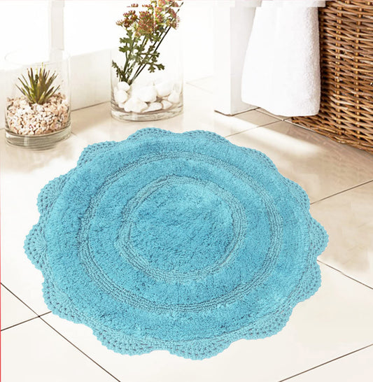 Crochet Round Bath Mat-Aqua Blue,24''