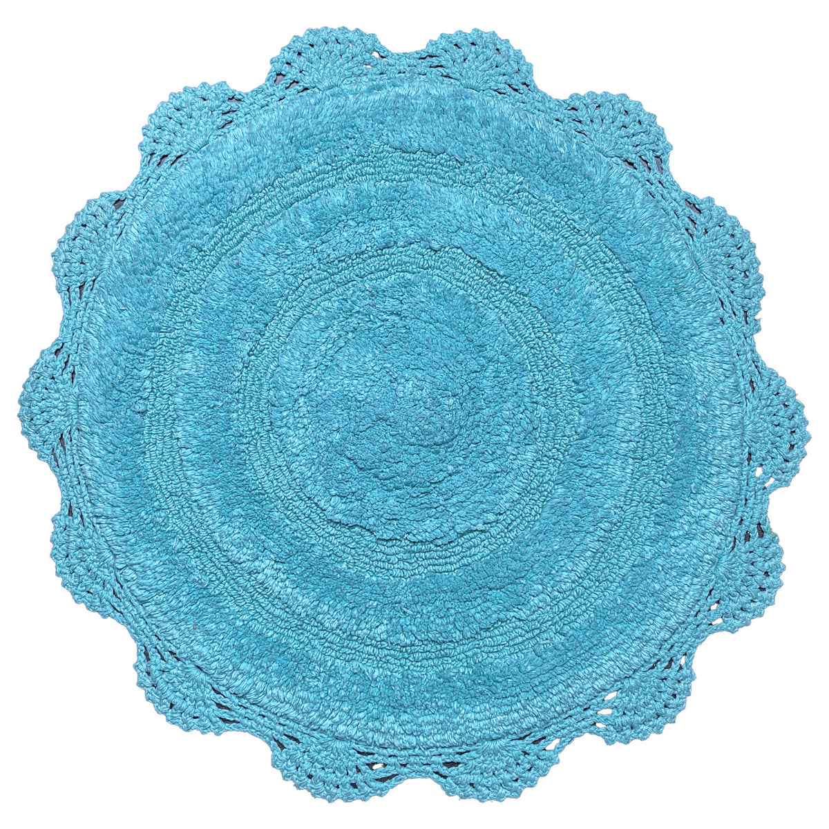 Crochet Round Bath Mat-Aqua Blue,24''