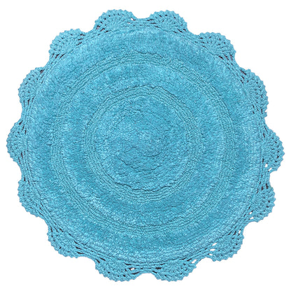 Crochet Round Bath Mat-Aqua Blue,24''