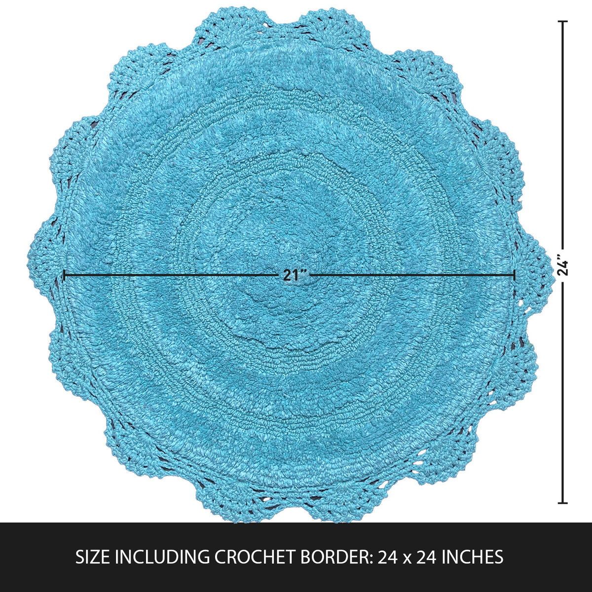 Crochet Round Bath Mat-Aqua Blue,24''