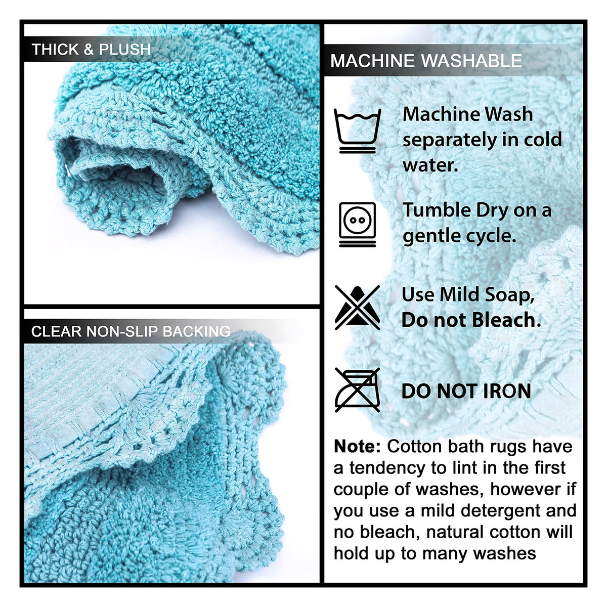 Crochet Round Bath Mat-Aqua Blue,24''