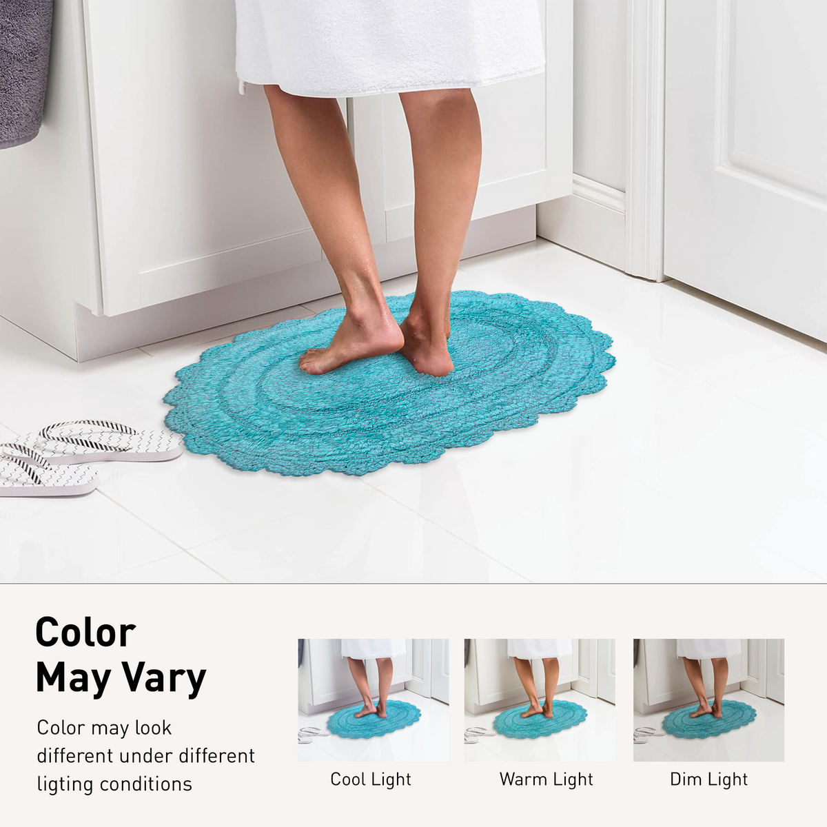Crochet Round Bath Mat-Aqua Blue,24''