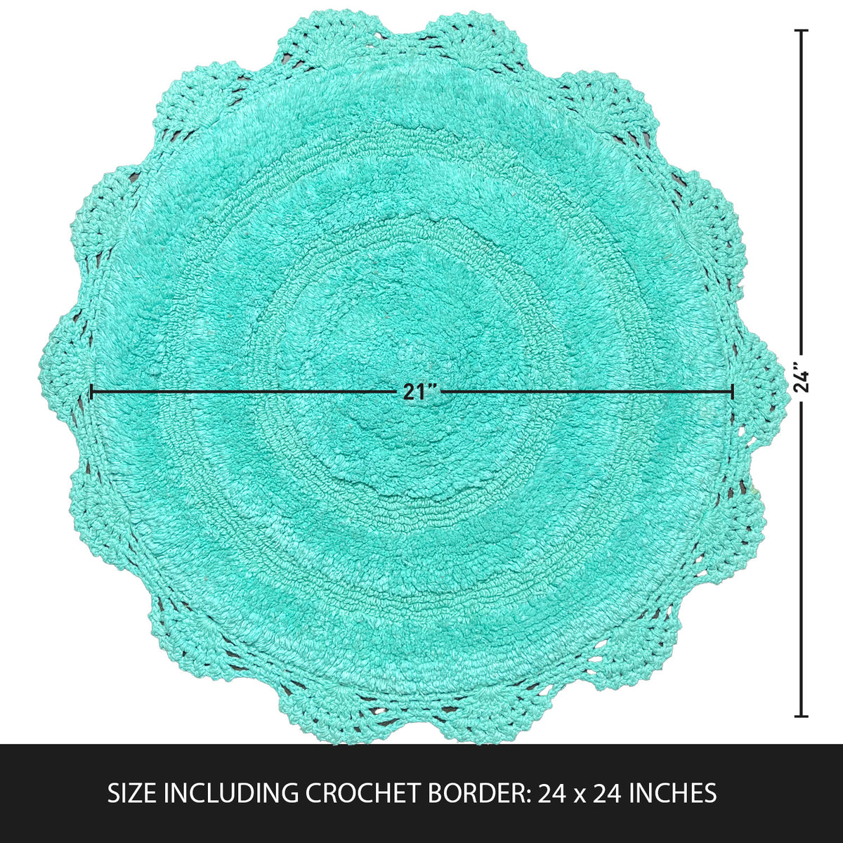 Crochet Round Bath Mat-Turquoise,24''
