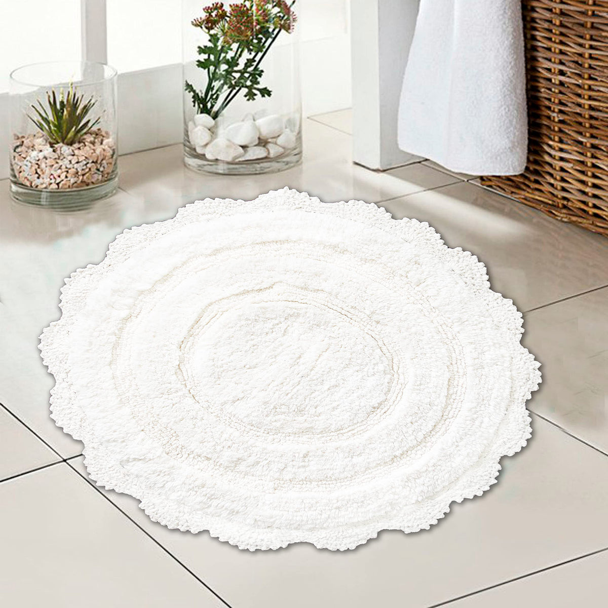 Crochet Round Bath Mat-White,24''