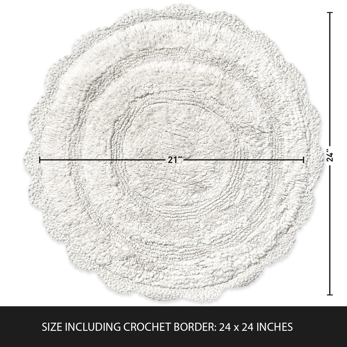 Crochet Round Bath Mat-White,24''