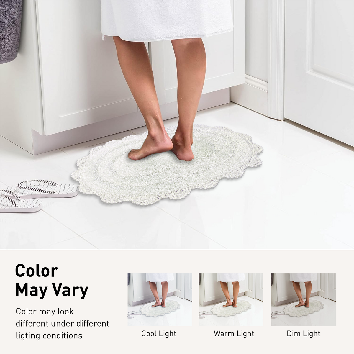 Crochet Round Bath Mat-White,24''