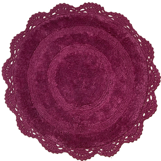 Crochet Round Bath Mat-Burgundy,24''