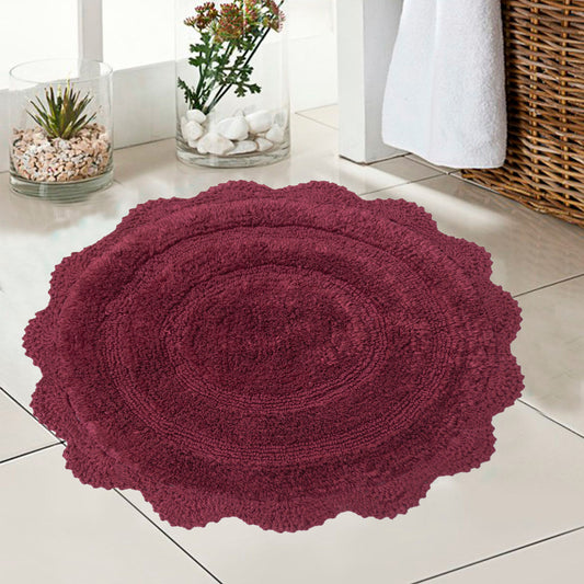 Crochet Round Bath Mat-Burgundy,24''