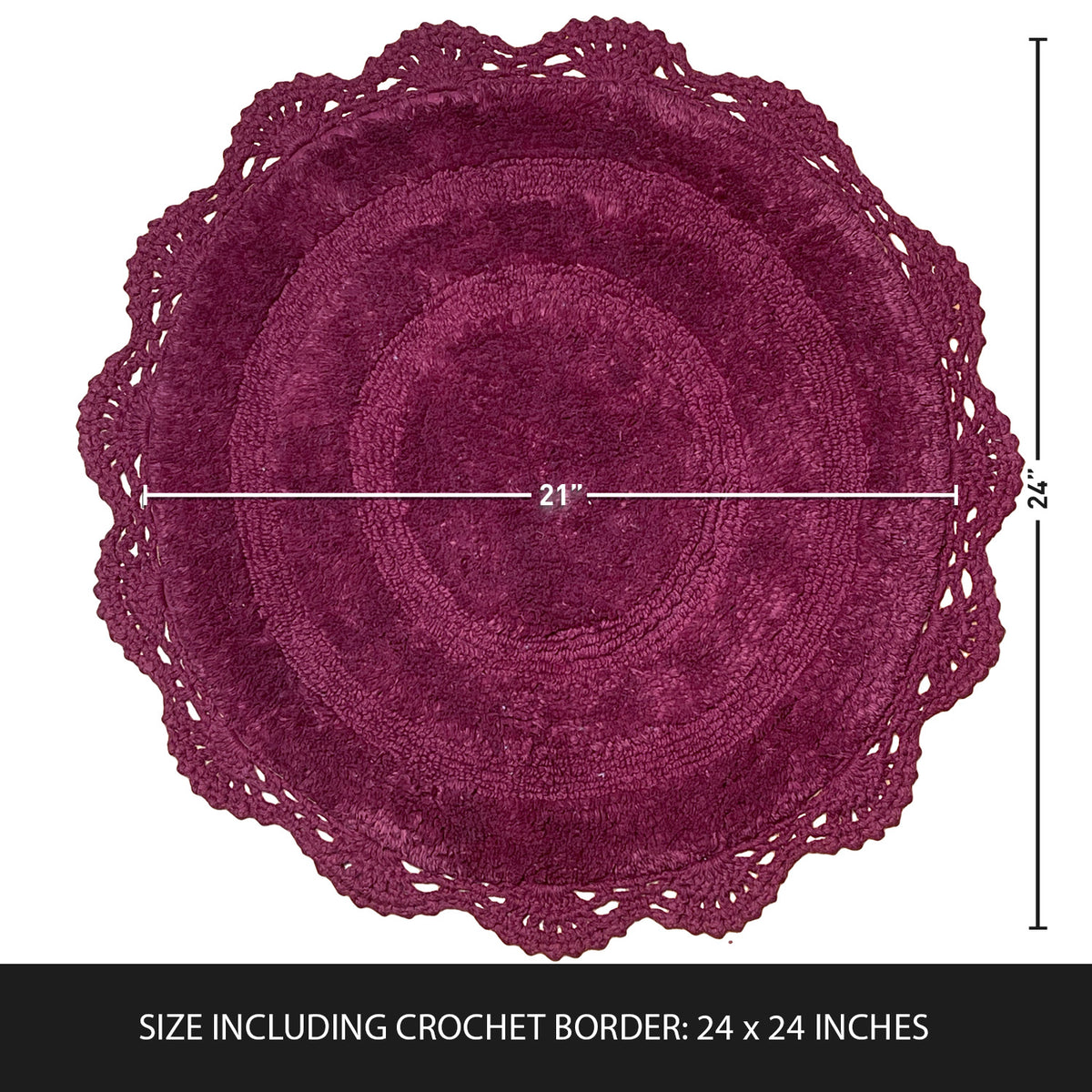Crochet Round Bath Mat-Burgundy,24''