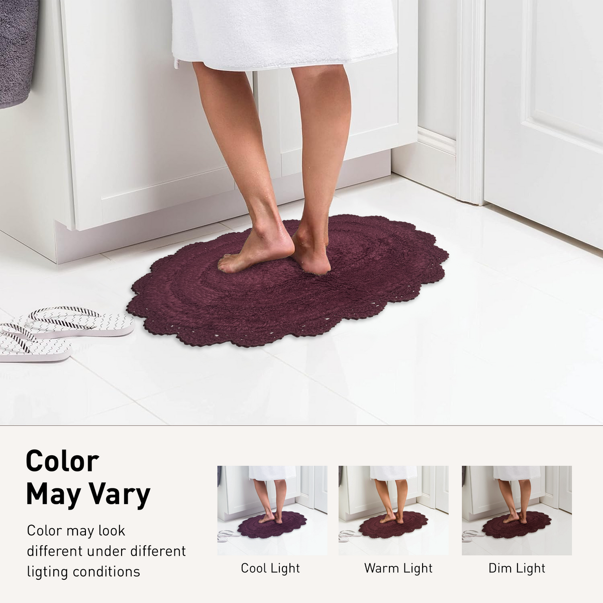 Crochet Round Bath Mat-Burgundy,24''