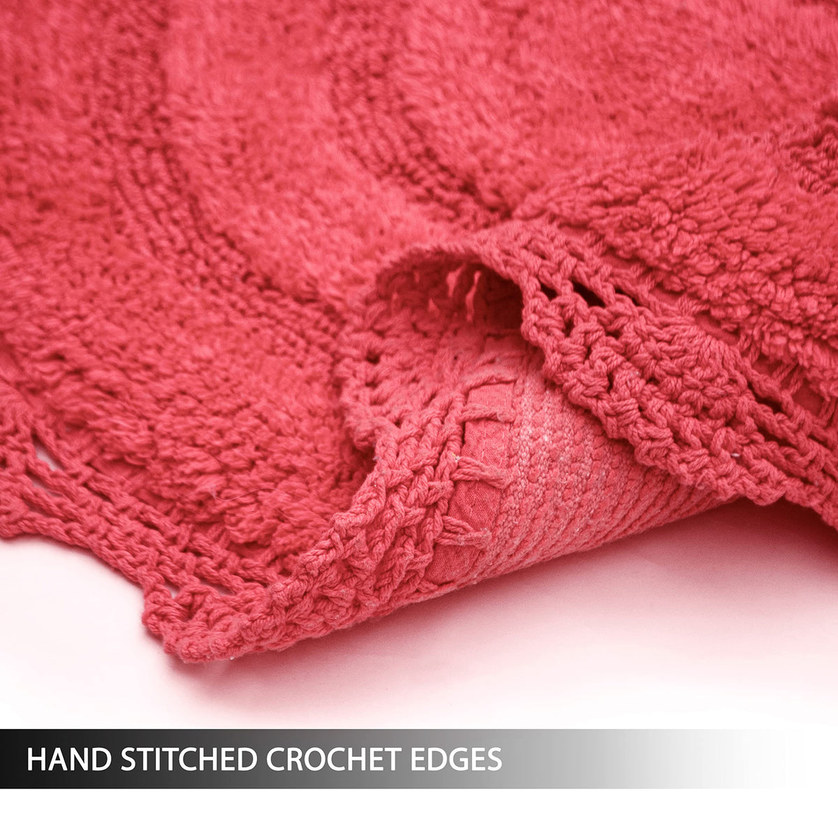 Crochet Oval Bath Mat-Coral Pink,21''X34''