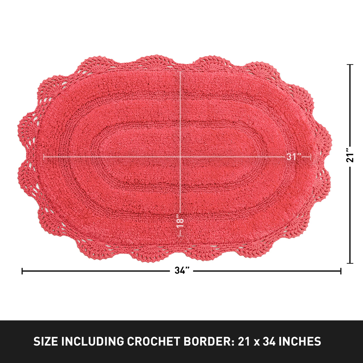 Crochet Oval Bath Mat-Coral Pink,21''X34''