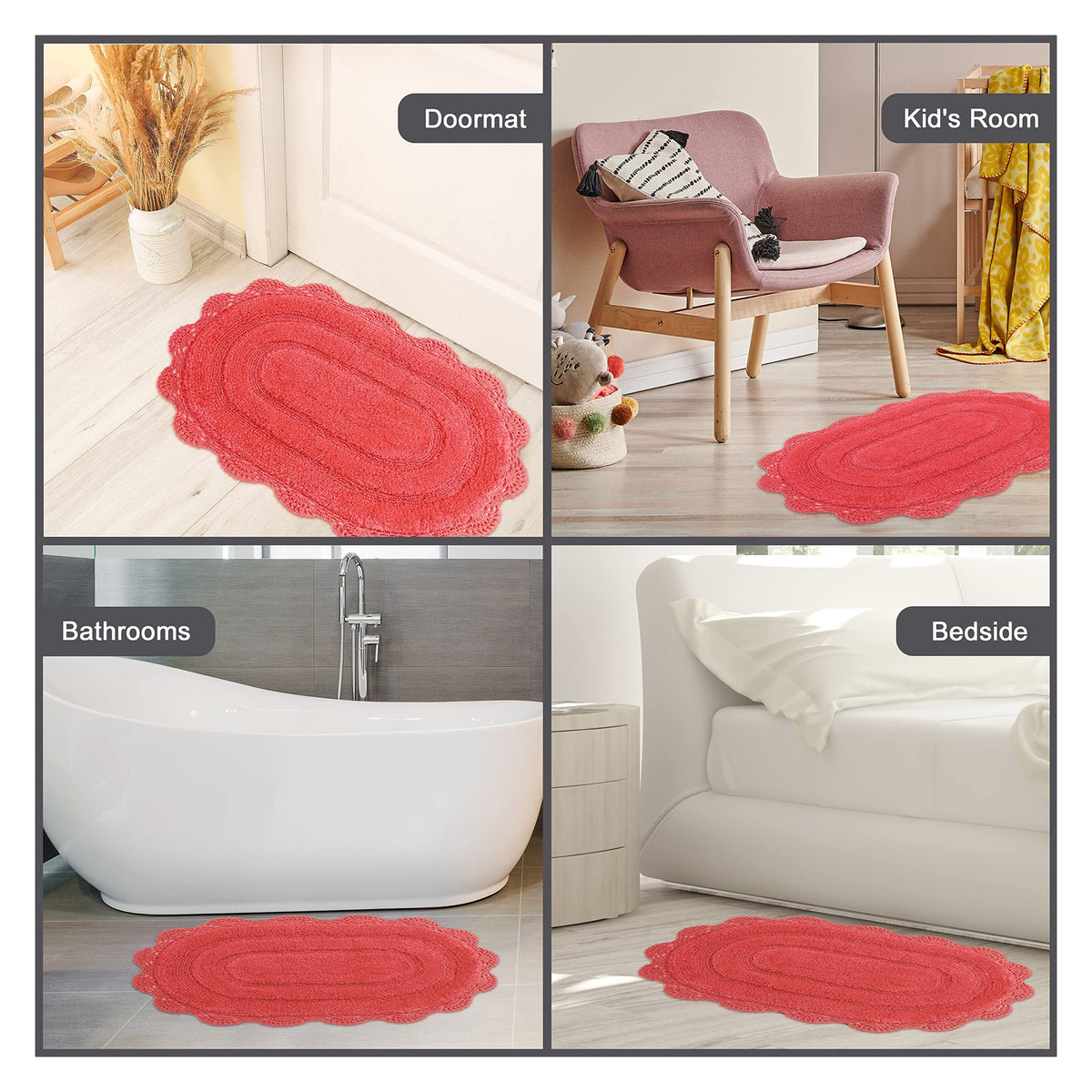 Crochet Oval Bath Mat-Coral Pink,21''X34''