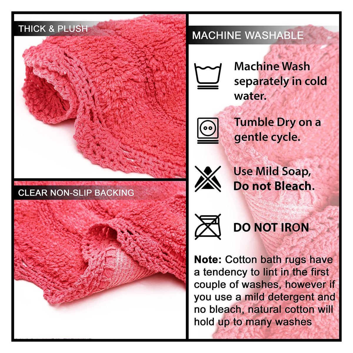 Crochet Oval Bath Mat-Coral Pink,21''X34''