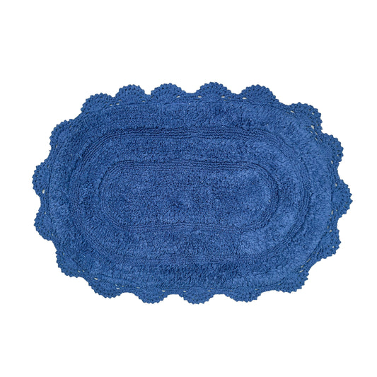 CROCHET OVAL BATH MAT, 21''x34'', NAVY BLUE