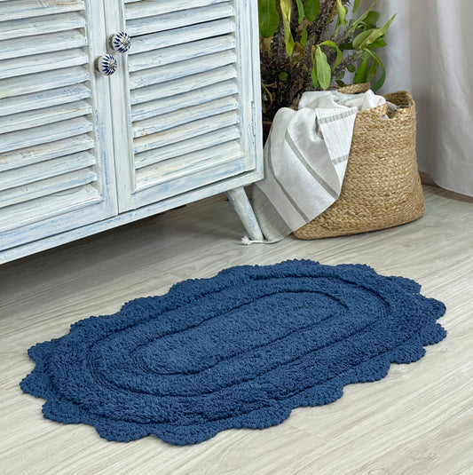CROCHET OVAL BATH MAT, 21''x34'', NAVY BLUE