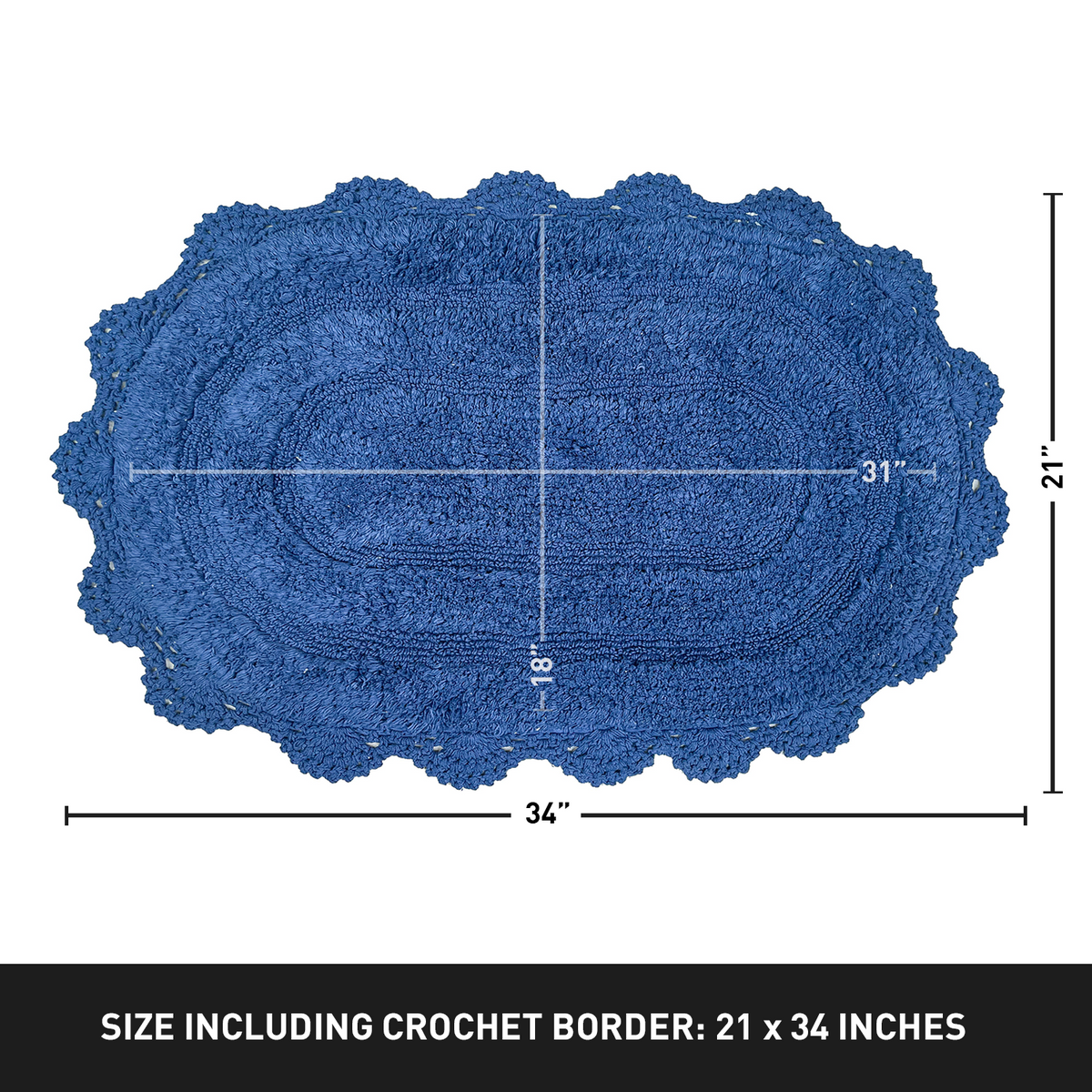 CROCHET OVAL BATH MAT, 21''x34'', NAVY BLUE
