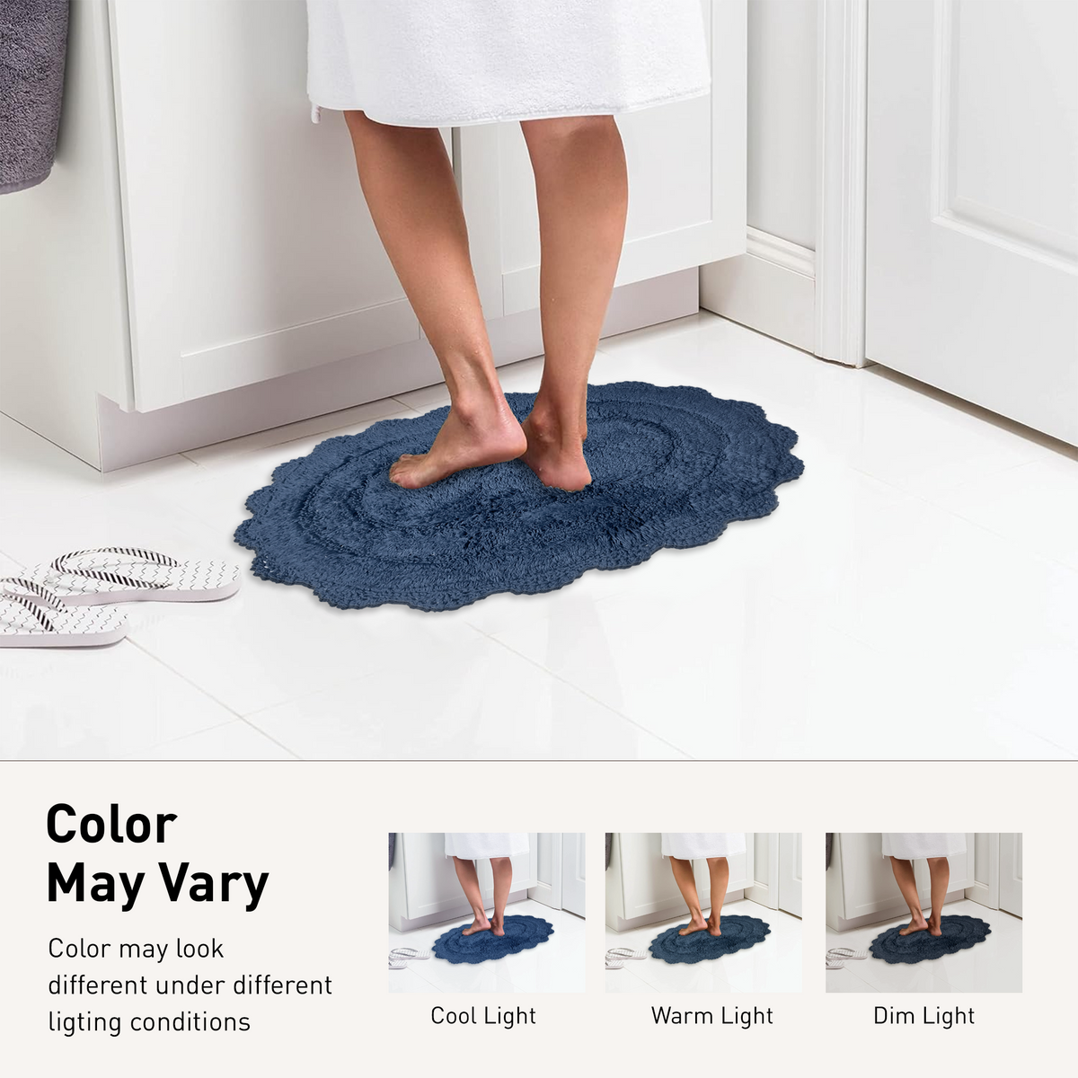 CROCHET OVAL BATH MAT, 21''x34'', NAVY BLUE