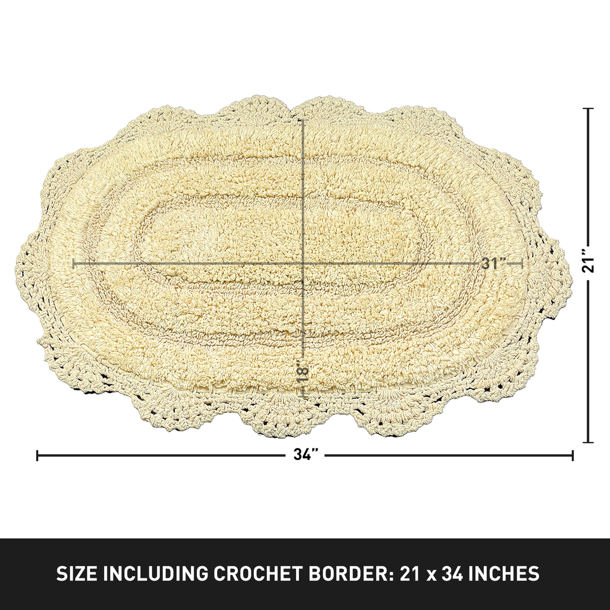 CROCHET OVAL BATH MAT, 21''x34'', LT. YELLOW