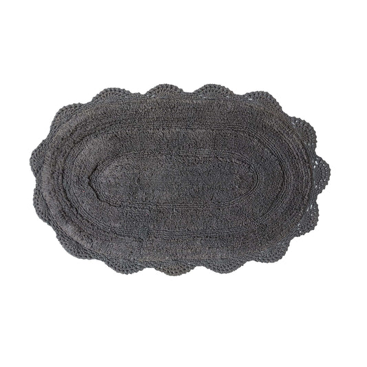 CROCHET OVAL BATH MAT, 24''x40'', GRIFFIN GREY 100% COTTON