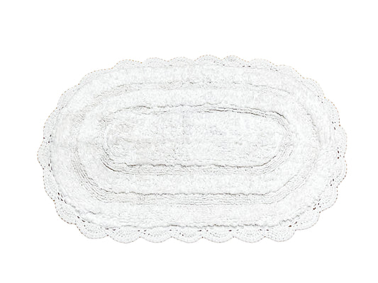 CROCHET OVAL BATH MAT, 24''x40'', WHITE 100% COTTON