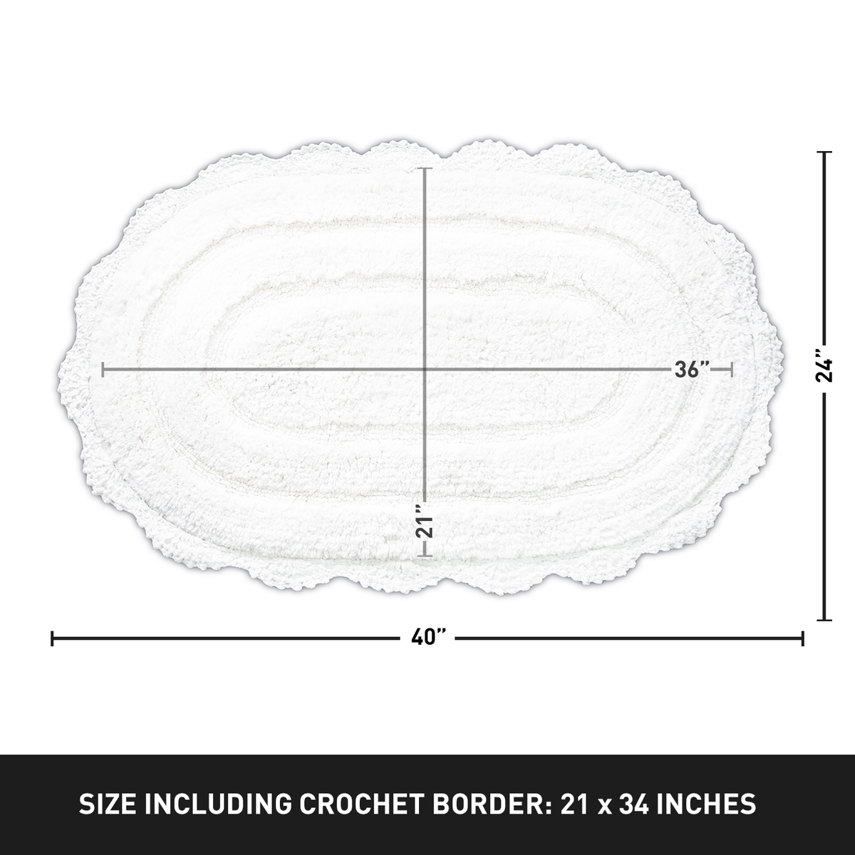 CROCHET OVAL BATH MAT, 24''x40'', WHITE 100% COTTON