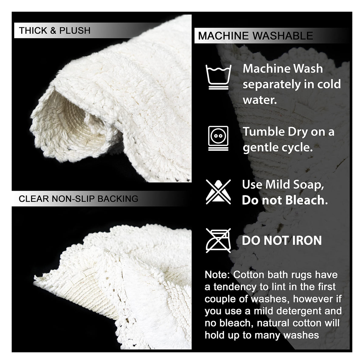 CROCHET OVAL BATH MAT, 24''x40'', WHITE 100% COTTON