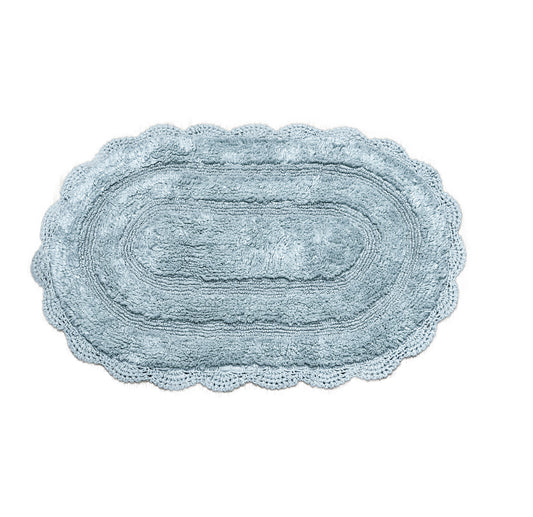 CROCHET OVAL BATH MAT, 21''x34'', POWDER BLUE 100% COTTON