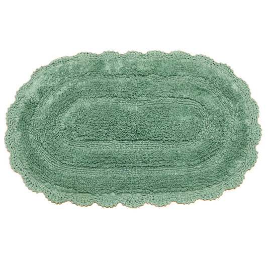 CROCHET OVAL BATH MAT, 21''x34'', SAGE GREEN 100% COTTON