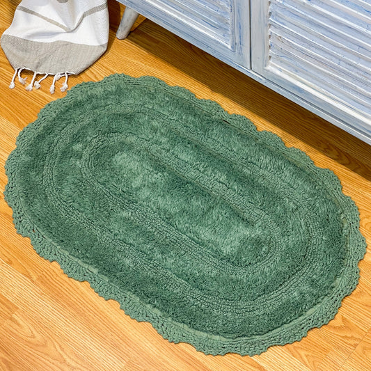 CROCHET OVAL BATH MAT, 21''x34'', SAGE GREEN 100% COTTON
