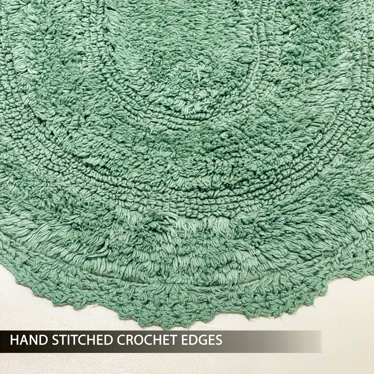 CROCHET OVAL BATH MAT, 21''x34'', SAGE GREEN 100% COTTON