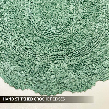 CROCHET OVAL BATH MAT, 21''x34'', SAGE GREEN 100% COTTON
