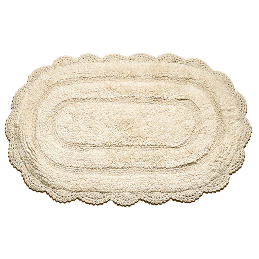 CROCHET OVAL BATH MAT, 21''x34'', IVORY 100% COTTON