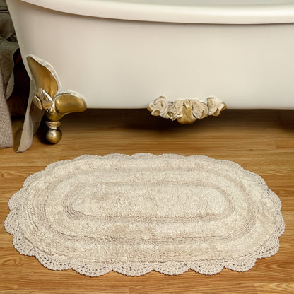 CROCHET OVAL BATH MAT, 21''x34'', IVORY 100% COTTON