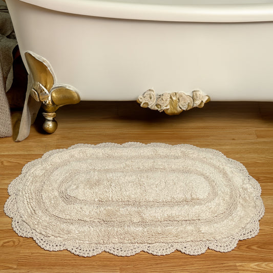 CROCHET OVAL BATH MAT, 21''x34'', IVORY 100% COTTON