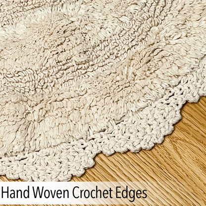CROCHET OVAL BATH MAT, 21''x34'', IVORY 100% COTTON