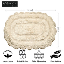 Load image into Gallery viewer, CROCHET OVAL BATH MAT, 21&#39;&#39;x34&#39;&#39;, IVORY 100% COTTON
