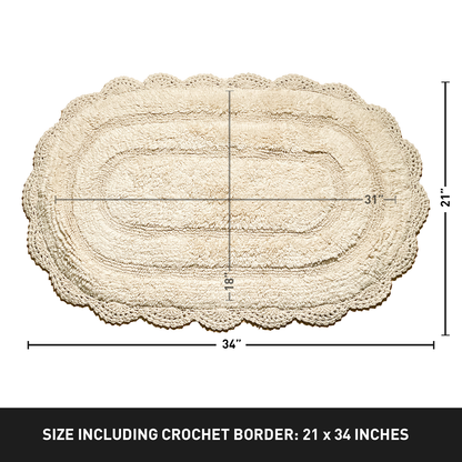 CROCHET OVAL BATH MAT, 21''x34'', IVORY 100% COTTON