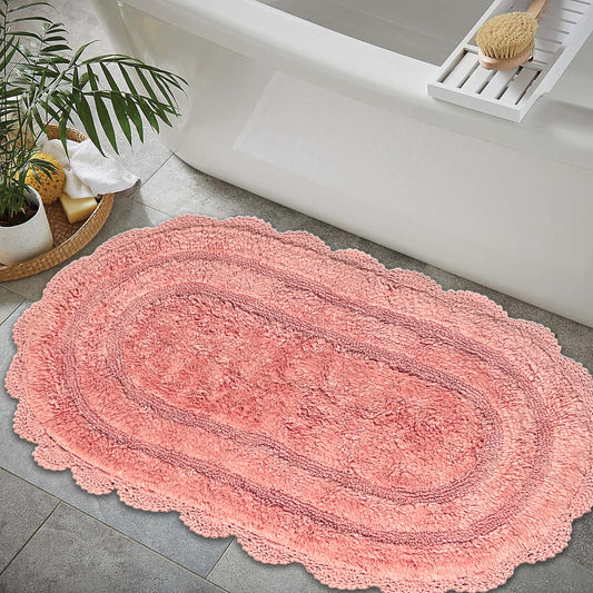 CROCHET OVAL BATH MAT, 24''x40'', BLUSH 100% COTTON