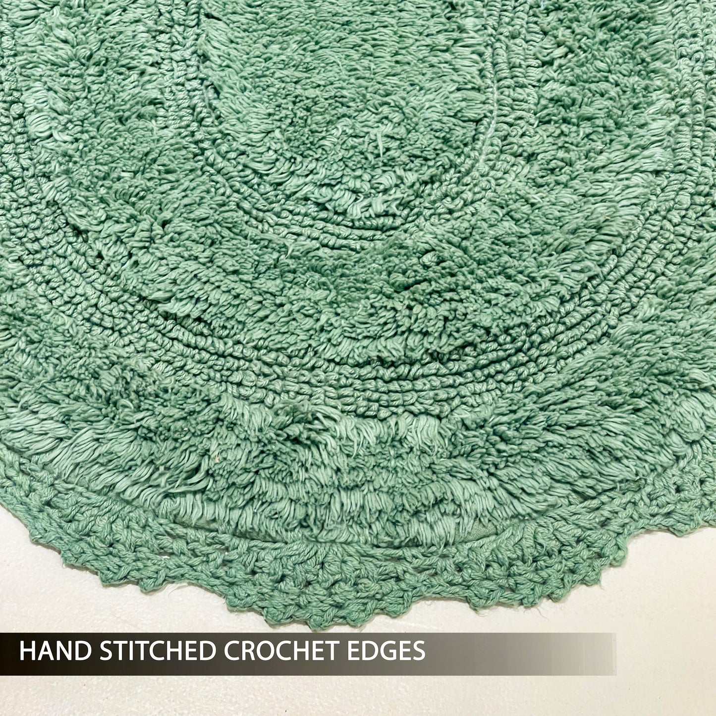 CROCHET OVAL BATH MAT, 24''x40'', SAGE GREEN 100% COTTON