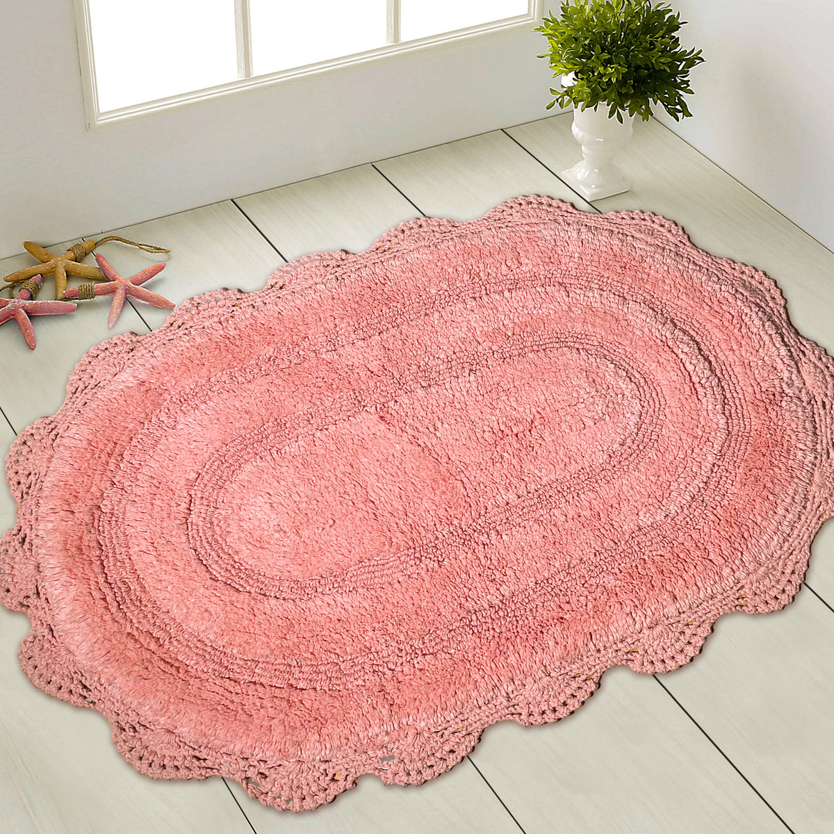 Crochet Oval Bath Mat-Blush,21''X34''