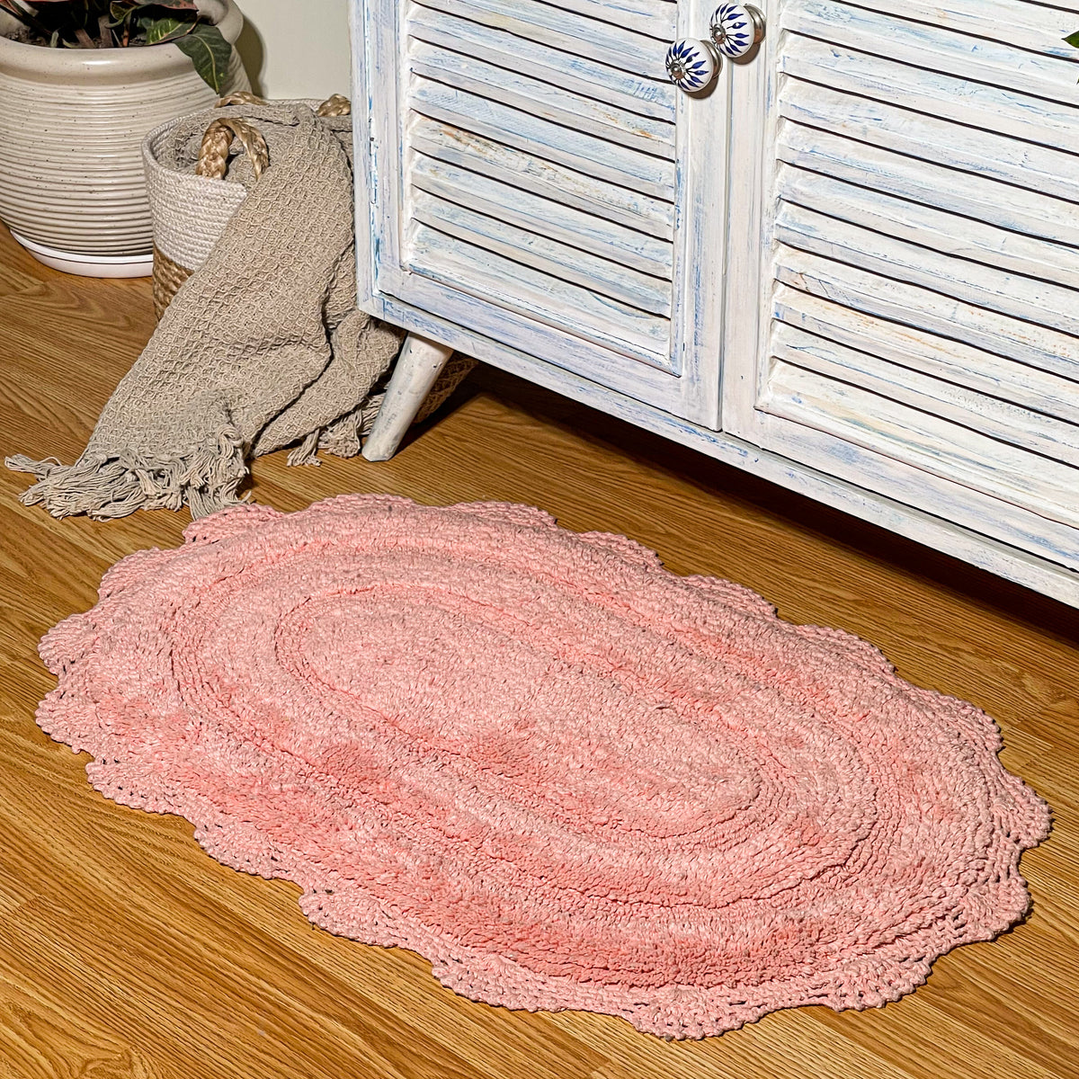 Crochet Oval Bath Mat-Blush,21''X34''