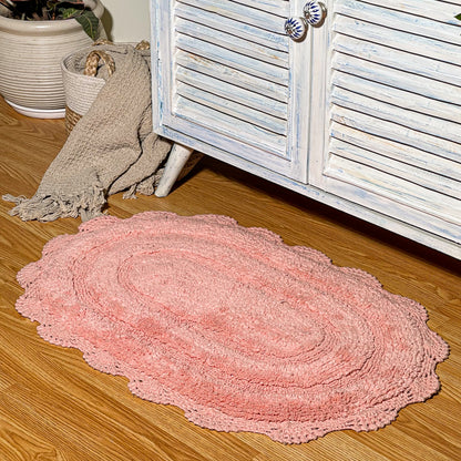 Crochet Oval Bath Mat-Blush,21''X34''