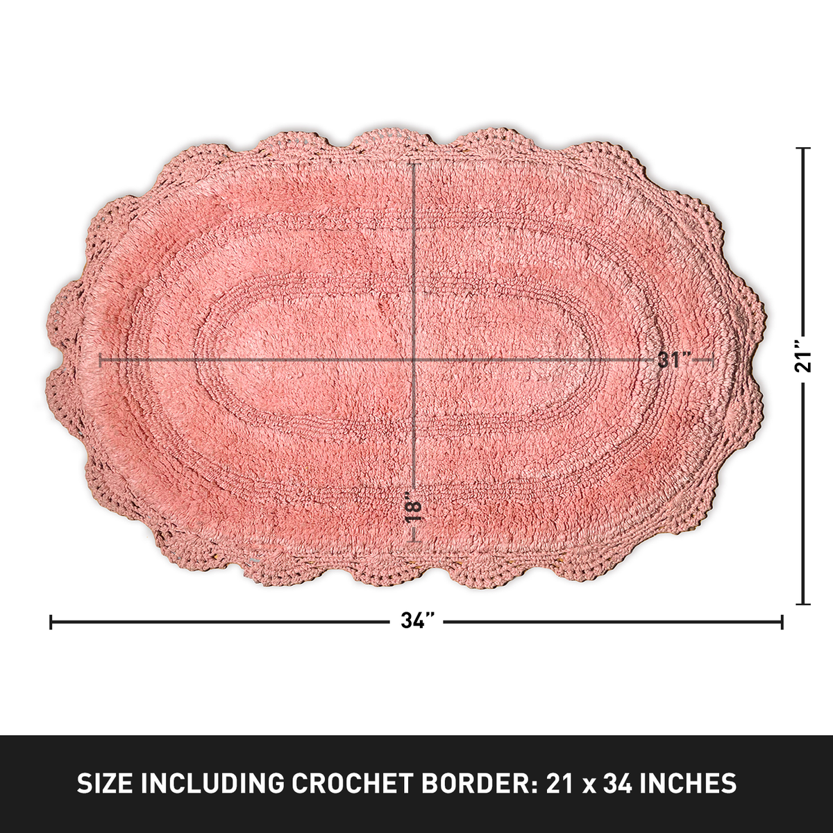 Crochet Oval Bath Mat-Blush,21''X34''