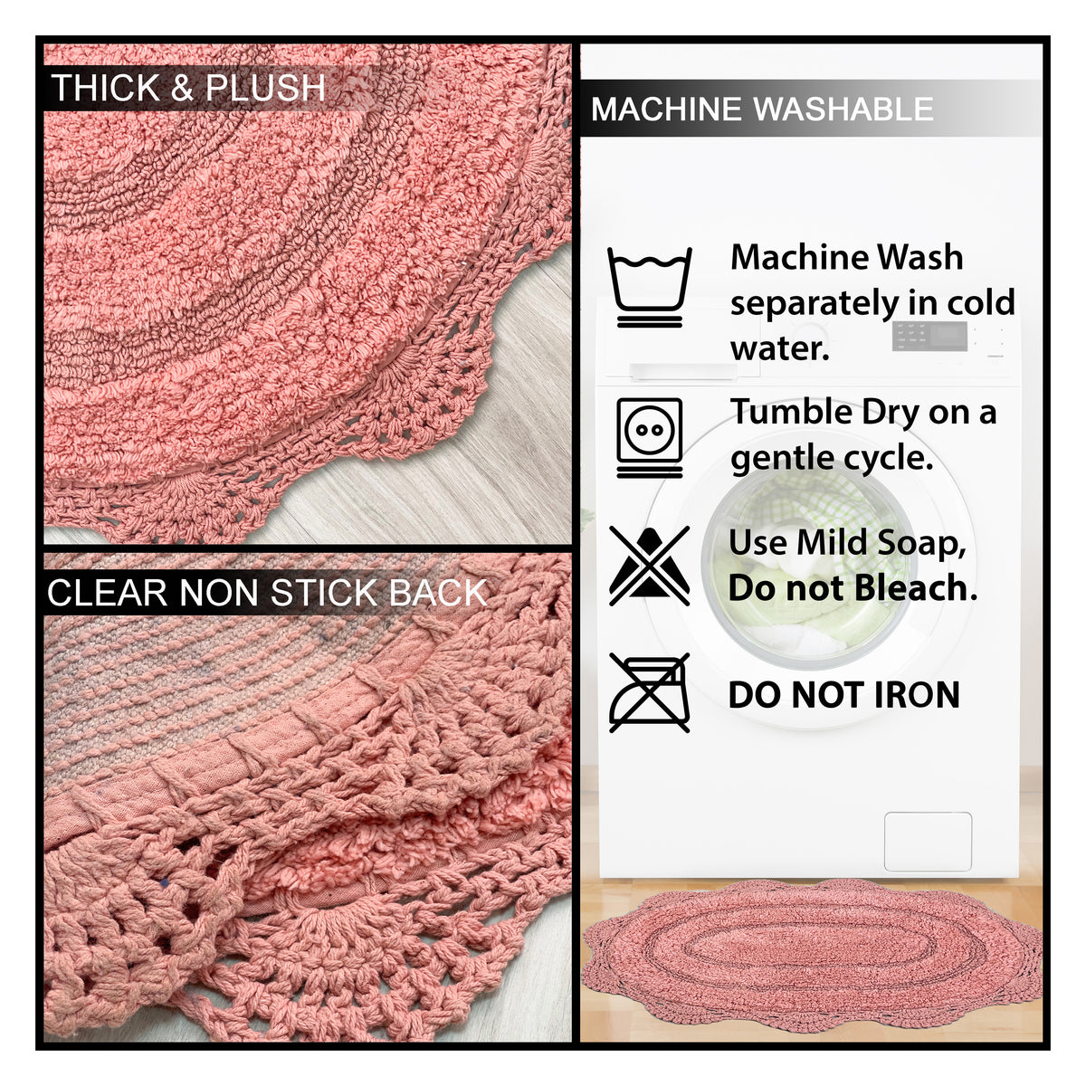 Crochet Oval Bath Mat-Blush,21''X34''