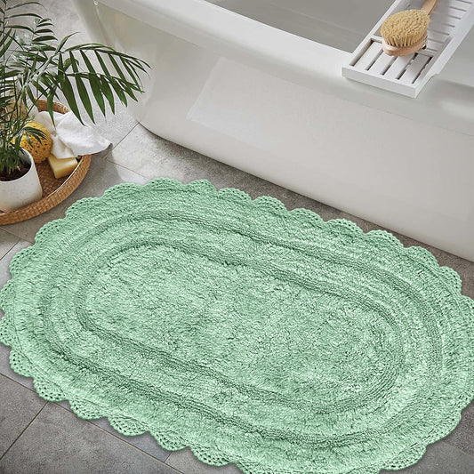 CROCHET OVAL BATH MAT, 24''x40'', LIGHT GREEN 100% COTTON